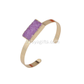 Bracelet à breloques fantaisie avec grappe de cristal druzy cuboïde pourpre, cuivre doré